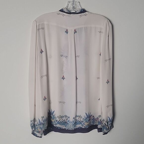 NWT Jeunesse XS Retro Printed Silk Button Front Top Blouse Modest Long Sleeve - Picture 11 of 16